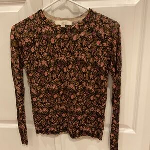 Brand New LOFT Floral Long Sleeve Tee - Black and Pink